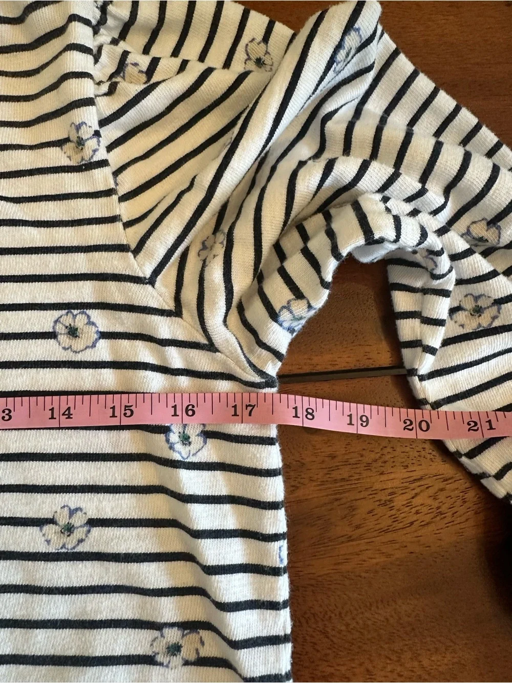 Loft Cottagecore Cotton Striped Puff-Sleeve Top with Floral Dots - Navy & White
